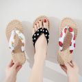Women Slippers Fashion Women's Floral Imitated Straw Flip Flops Outdoor Sweet Non-Slip Sandals Hemp Rope Beach Shoes. 