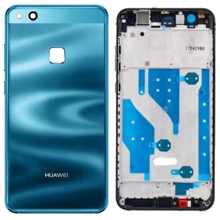 Huawei P10 Lite Middle Frame Housing with Power and Volume Buttons and Camera Lens for Complete Body Casing Replacement For P10 Lite - Blue