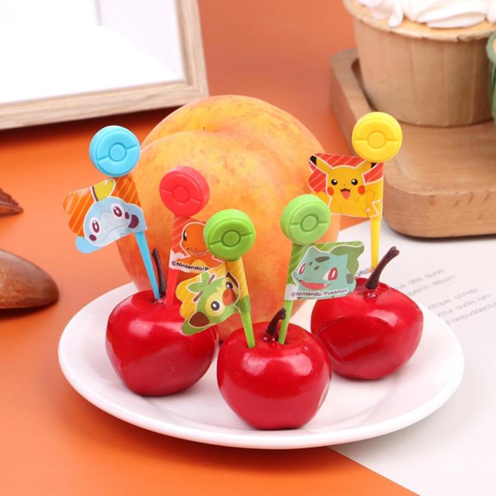 5Pcs Pokeball Fruit Fork Snack Cake Dessert Food Toothpick Bento Lunches Decor
