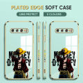 (Free Lanyard) Luxury 6D Plating Case for Samsung Galaxy S10 Back Cover Anime Cartoon Luffy  Side Pattern Soft Silicone Square Phone Cases. 