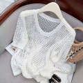 Thin hollow out sleeved knitted sweater for women 2024 new summer design sense niche loose short chic top trend. 