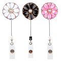Badge Lanyard with ID Holders Flower Badge Reels with Pearl Vertical Clear Name Tag Holder for Girl Women Card Key Cute Badge Necklace. 
