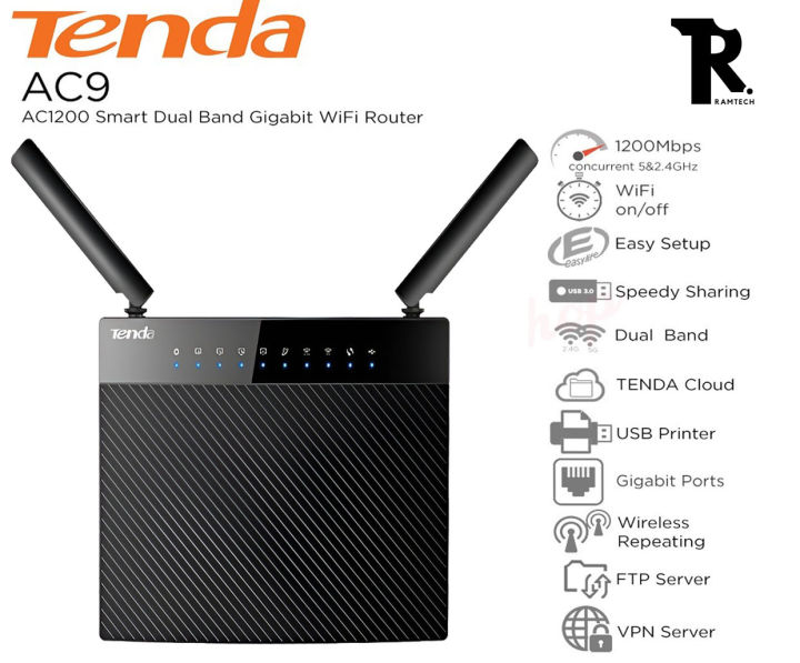 Tenda AC9 Smart Dual Band Gigabite Router AC1200 wireless WIFI Router Second hand (Branded used) with Adapter