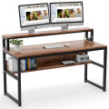 Computer Table with Shelves and Monitor Stand - Walnut Finish - Space Saving Design Desk- Table. 