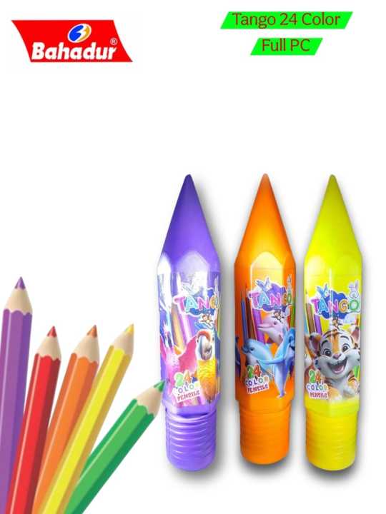 Bahadur Tango 24 Color Pencils - pencil shape - Various Designs- Colour Pencils- Stationery