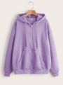 Jack Beos Purple Solid Drawstring Zip Up Drop Shoulder Hoodie. 