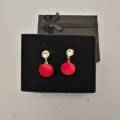 Ladies Red Style Earrings with White Stone. 