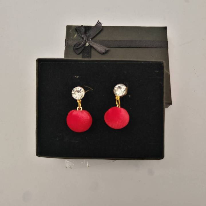 Ladies Red Style Earrings with White Stone