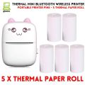Pocket Inkless Mini Printer - 12 x Sticky Paper Roll & 12 x Thermal Paper Roll - Thermal Portable Bluetooth Wireless Mini Printer For Kids - For Photo, Picture, Office Receipt, Label Note, QR Code - Compatible With IOS & Android - Pink & Blue. 