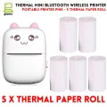 Pocket Inkless Mini Printer - 15 x Sticky Paper Roll & 15 x Thermal Paper Roll - Thermal Portable Bluetooth Wireless Thermal Printer For Kids - For Picture, Office Receipt, Label Note, QR Code - Compatible With IOS & Android - Blue & Pink. 