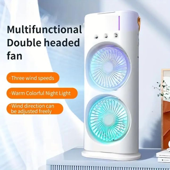 USB Double Head Mist Spray Air Cooler Fan – Quiet Cooling with LED ...