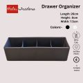 Drawer Organizer – Durable Plastic Storage Box with 4 Compartments for Kitchen, Closet, Office, or Bathroom – Space-saving Partition Divider for Drawers – Compact Multi-purpose Organizer for Makeup, Stationery, and space saver – 26.2 x 9 x 7.5 cm. 