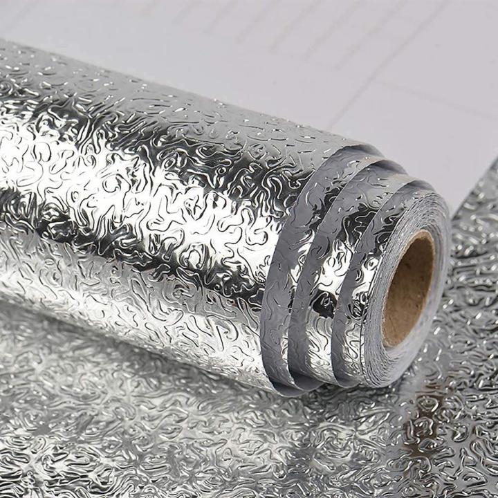 Self Adhesive Aluminum Foil Sheet for Kitchen , Oil Proof Waterproof Aluminium Sheet Sticker DIY Wallpaper Roll, Backsplash Aluminium Sheet for Home, Kitchen, Stove, Cabinet, Wall, Drawers, Furniture, Silver Color, Golden Color, Big Size 60x200cm