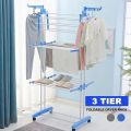 New Three Layers Clothes Drying Stand Rack Heavy Duty Double Pole Foldable Cloth Dryer Clothes Drying Stand. 