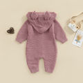 Baby Girls Knit Jumpsuit, Long Sleeve Rabbit Ears Hooded Button Closure Fall Romper for Toddlers. 