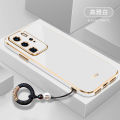 For Huawei P40 Pro Back Cover with Non-Slip Rope Pull Ring Shiny Plating Square Bumper Protective Case Camera Lens Protection Soft Silicone Shockproof Mobile Phone Cases. 