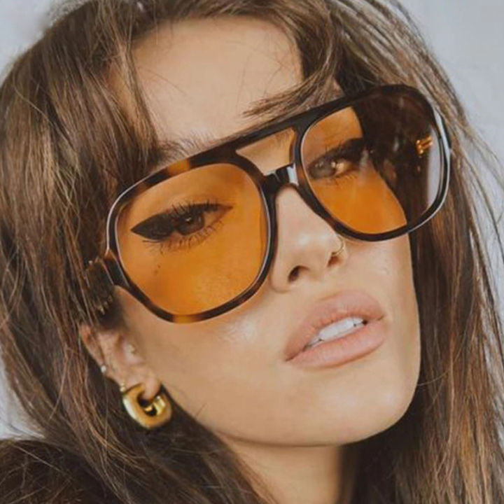 Killer Bzzo Fashion Pilot Oversized Sunglasses Woman Personality Double Bridges Sun Glasses Female Retro Leopard Orange Mirror Eyewear