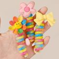 Rainbow Hair Rope Phone Scrunchies Korean Style Girls Phone Cord Spiral Hair Tie High Elastic Ponytail Rope Hair Accessories. 