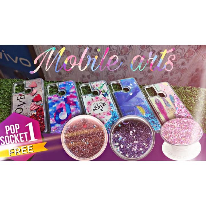 Infinix Hot 10s Back Cover Water Glitter Cover with free pop socket