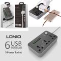 Original LDNIO Power Extension Board with USB Port,3 Way High Quality Electric Extension Lead Universal International Socket & Smart 6 USB Charging Ports 3.4AFast Charging Station 10A 2500W With Built-In Power Switch,. 