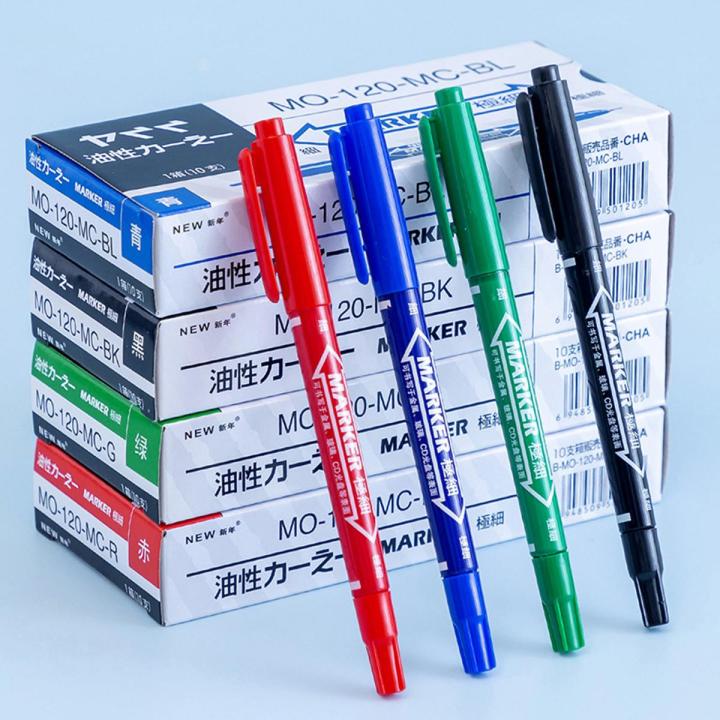 1/4Pcs Permanent Marker Double Head Indelible Marking Pen Waterproof Ink Fine Spot Ink Color Paint Marker Pens