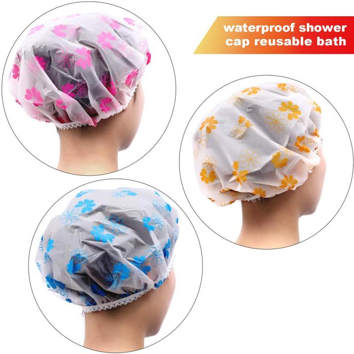 1Pcs Women Shower Satin Hats Reusable Bath Shower Caps Hair Double Waterproof Bathing Cap