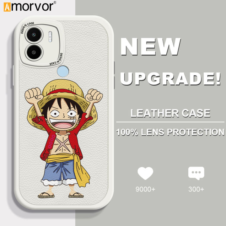 AMORVOR for Redmi A2+ A2 Plus A1+ A1 Plus Back Cover Cartoon Luffy PU Leather Case Soft Silicone Edge Phone Cover