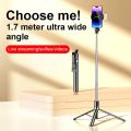 4 IN 1 R1SL Selfie Stick Bluetooth Remote Desktop Stand Portable Stretchable Holder Anti-Shake Stabilizer Mobile Holder Handle Retractable Portable Multi-functional Cellphone Grip Holder Tripod Stand for Mobile Phone Self-Timer With LED Light 5.7FT Height. 