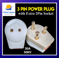 3 Pin Power Plug with Extra 2 Pin Socket 30A 500V- Ceramic Base Heavy Duty for Heavy Appliances. 
