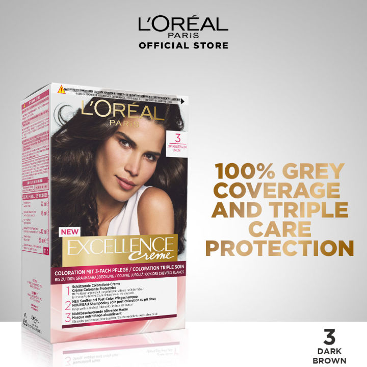 LOreal Paris Excellence Creme - 3.0 Dark Brown Hair Color, Excellence Triple Protection Seals, Replenishes And Conditions Your Hair