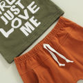 Baby Boys 2PCS Pants Set, Short Sleeve Letter Print O-Neck T-Shirt + Plain White Straps Short Pants, Toddler Boys Summer Clothes. 