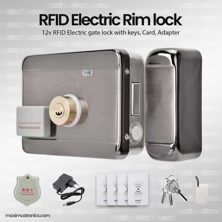 Electric rim lock - door lock - main gate lock 12V DC RF ID card and tag 125Khz with keys - Security lock