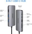ZMUIPNG (ZM0501) 9 IN 1 USB C Hub Multiport Adapter, USB C Dock with Ethernet HDMI,  USBC Hub to 4K HDMI,Ethernet,100W PD,USB-C,3 USB Ports,SD/TF, USB Type C Dongle Docking Station for MácBook Pro M1 MácBook Air Surface,Dėll,HP and More. 
