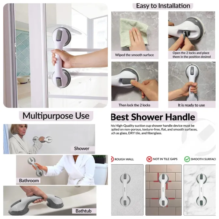 Helping Handle for Bathroom Safety – Strong Suction Cup Grab Bar for ...