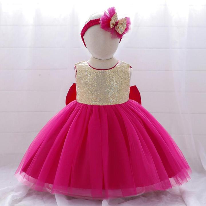 Summer Gold Sequin 1 Year Birthday Dress For Baby Girl Clothes Baptism Bow Princess Dress Girls Dresses Mesh Party Gown Daraz.pk