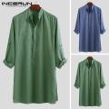 INCERUN Muslim Men's Clothing Saudi Arab Long Sleeve Thobe Islamic Thobe Kaftan T Shirt. 