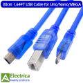 30cm 1.64FT USB Cable for Uno R3/Nano/MEGA 2560/Leonardo/Pro Micro/DUE High Quality Mini / Micro USB 0.3M for Arduino by Electrica. 