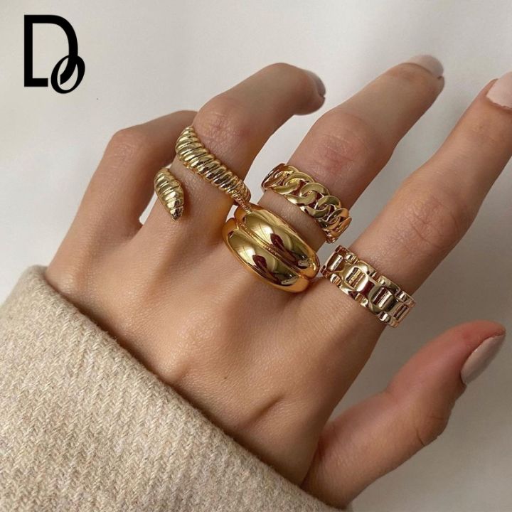 4Pcs Personality Gold Metal Snake Rings for Women Gifts New 2025