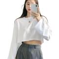 DROP SHOULDER OVERSIZED CROP TEE-WHITE. 