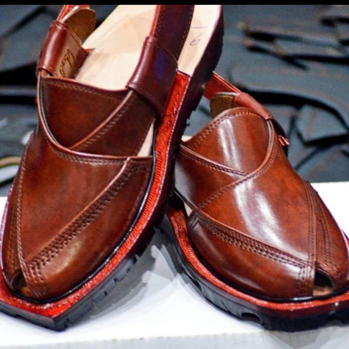 Norozi Kheri AKA Nawabi Kheri - Hand Crafted Brown Shine Quetta Norozi Chappal With Double Sole - Hand Made Footwear Pure Leather - Norozi kheri for men
