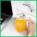 Glass tumbler Mug with lid and glass straw-Spill Proof with silicon protective Lid-Coffee, Milk glass Mugs-cute Juice glass mug. 