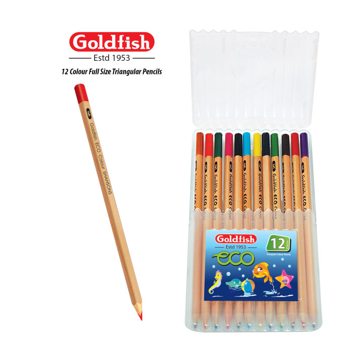Goldfish High Quality ECO 12 Colour Full Size TRIANGULAR Pencils in Plastic Wallet (01 Pack)