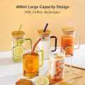 Square Glass Mug 400ml With Lid and Straw Breakfast Milk Cup Microwave Safe Transparent Coffee Mug Drinkware Glass. 