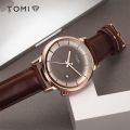 TOMI T101 Casual Fashion Date Quartz Watch For Men Leather Strap Round Dial. 