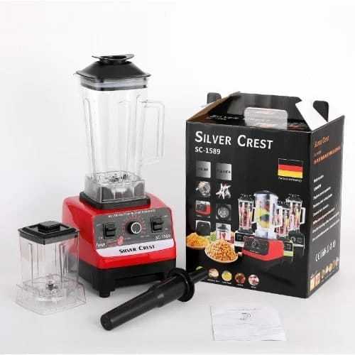 Silver Crest Heavy Duty German Powerful Blender 2 in 1 4500 Watts Power full motor 2L Large capacity Unbreakable Jug and 700ML Chopper Multifunctional Blender For Smoothie, Milkshake Juicer, Ice Crusher, Electric Grain Grinder, 15 Rotating Speeds, RED , |