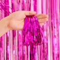 Pink Metallic Tinsel Foil Fringe Curtains 3.2ft x 6.5ft Backdrop Photo Booth Pink Metallic Foil Curtain for Birthday, Wedding, Bridal Shower, Baby Shower, Anniversary Party Decoration. 