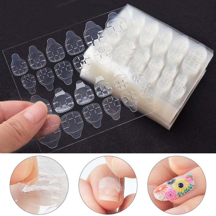 (Pack of 4) Nail Glue Stickers Double side, 24 double side transparent Flexible adhesive tape for women fake nails