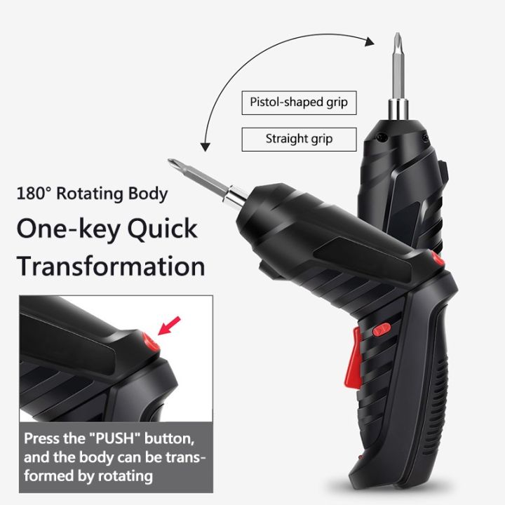 Wego Electric Screwdriver, 3.6V Black Cordless Screwdriver Rechargeable Handle Drill Driver with USB Charging Cable and Accessories