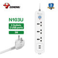 Extension Board Surge Protector Power Strip GONGNIU N103U- 3 Way Extension Board with Universal Sockets and Master Switch Extension Cord, 2USB Port, German VDE Certified 3×0.75mm 2 Cable of 3m full length Desk Charging Station Wall Mount for Home Office. 