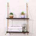 Wall Mounted Rope Hanging Shelf - Laminated Wooden Floating Rope Shelf Organizer - With 2x Solid Wooden Racks for Bedroom/Kitchen/Office. 